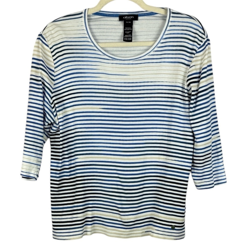 Olsen Europe Women's Cotton Nautical Striped 3/4 Sleeve Size 16 Top